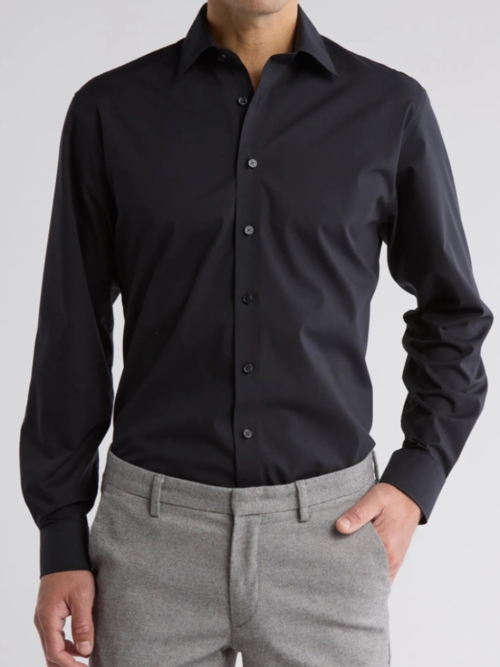 Nordstrom Rack Men's NWOT Black Non-Iron Trim Fit Long Sleeve Button Down Dress